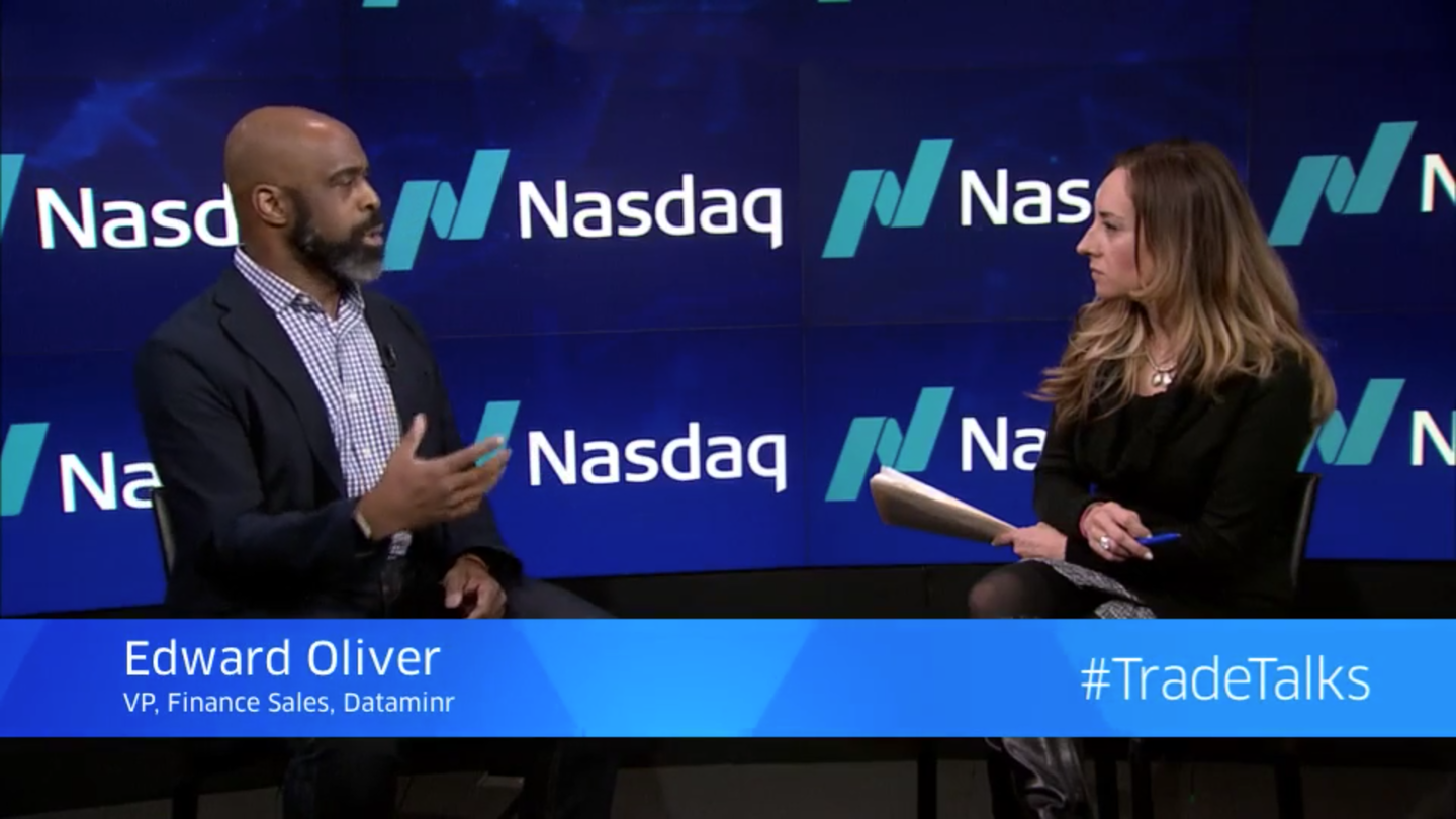 Dataminr's Ed Oliver speaking with Nasdaq's Jill Malandrino in October 2018