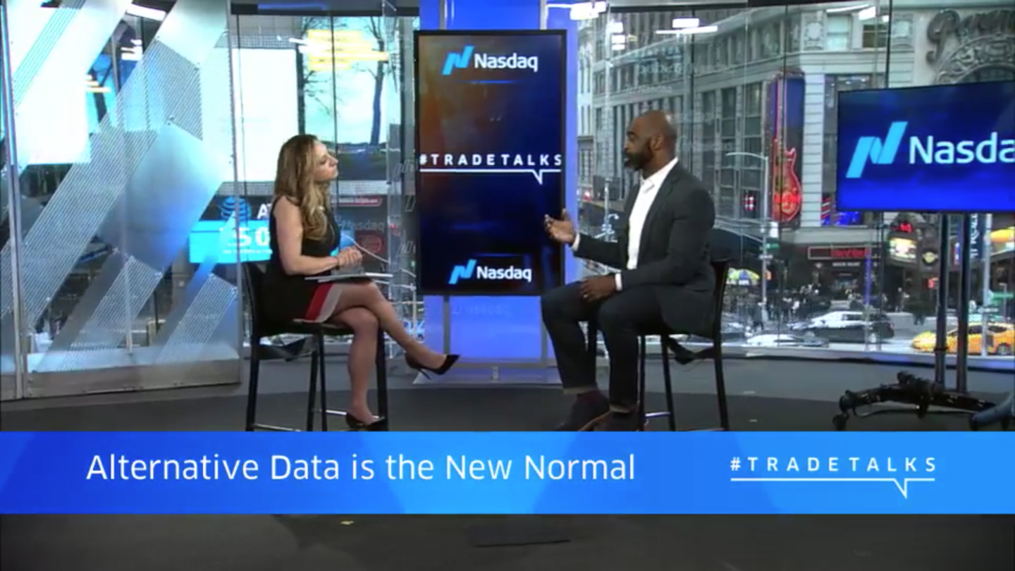 Dataminr's Ed Oliver speaking with Nasdaq's Jill Malandrino in March 2018
