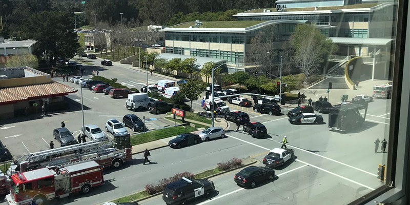 Police and firetrucks surrounding YouTube Headquarters after shooting