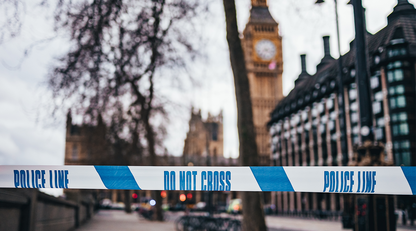 Security tape outside Big Ben tower in London.